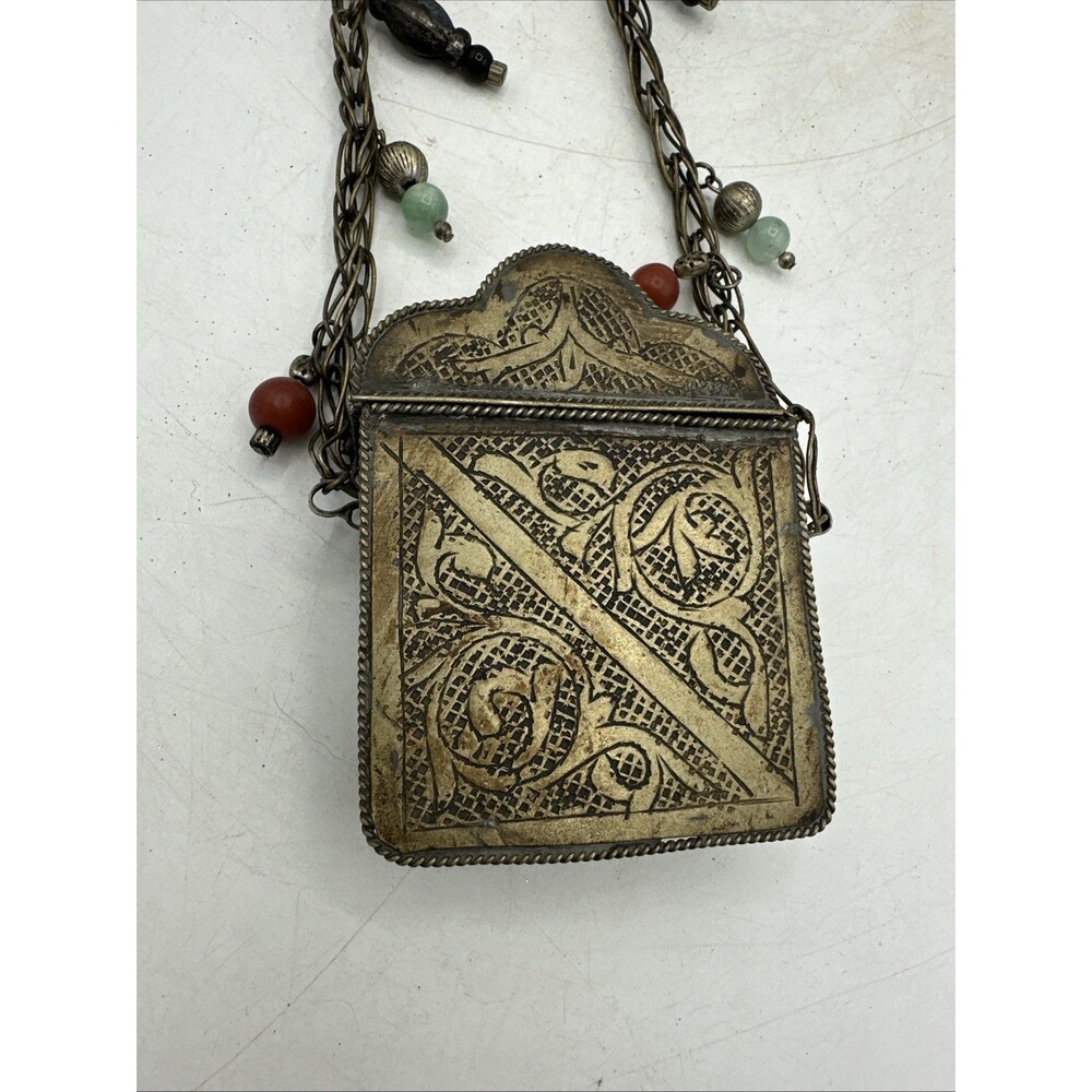 Vintage Prayer Box Holder Necklace Tibetan Beaded Chain Handmade - Picture 2 of 16